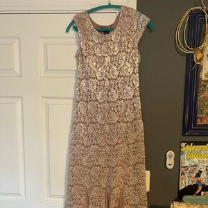 Candie's Lace Midi Dress in Cream and Gold